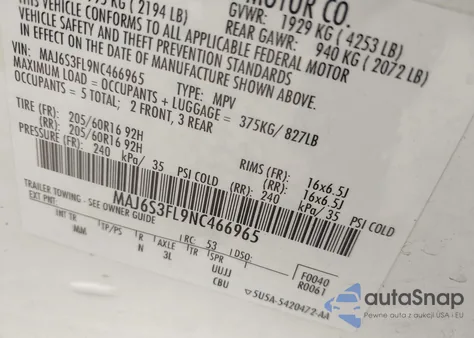 2022 Ford Ecosport S z USA, uszkodzony, nr VIN MAJ6S3FL9NC466965